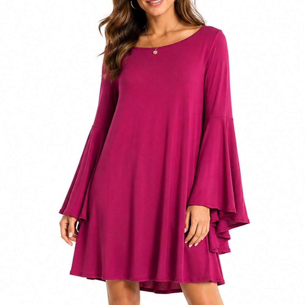 Got Style USA Bell Sleeve Dress Pink Magenta‎ Swing Tunic Womens Medium